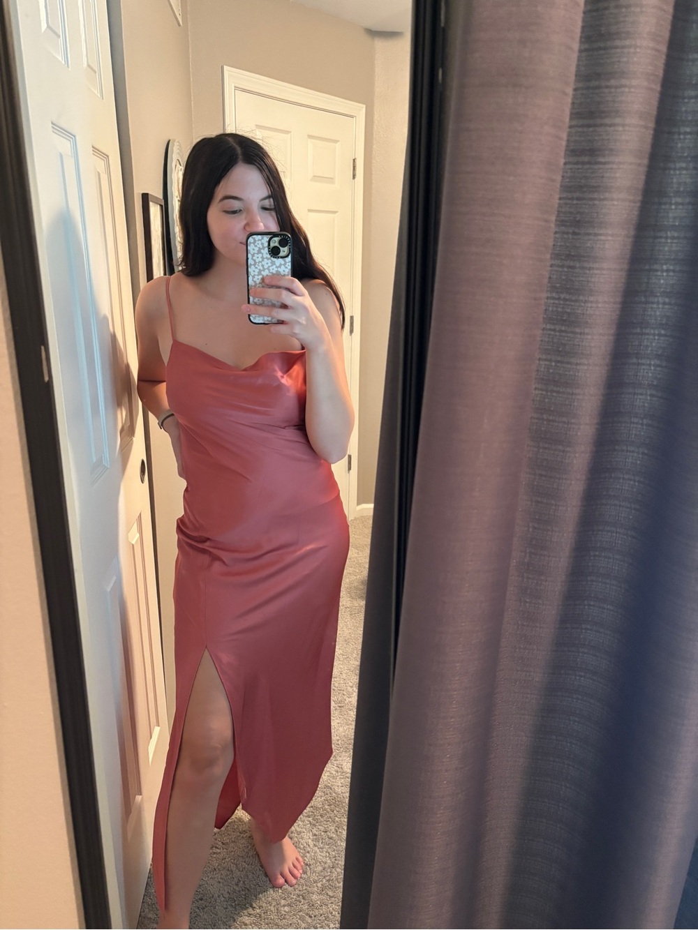 Express Rose Satin Slip Dress with Front Slit